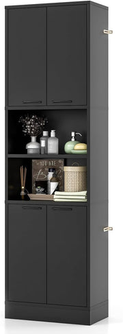 Tall Kitchen Cupboard Pantry Storage Cabinet 4 Door Shelves Freestanding Black M