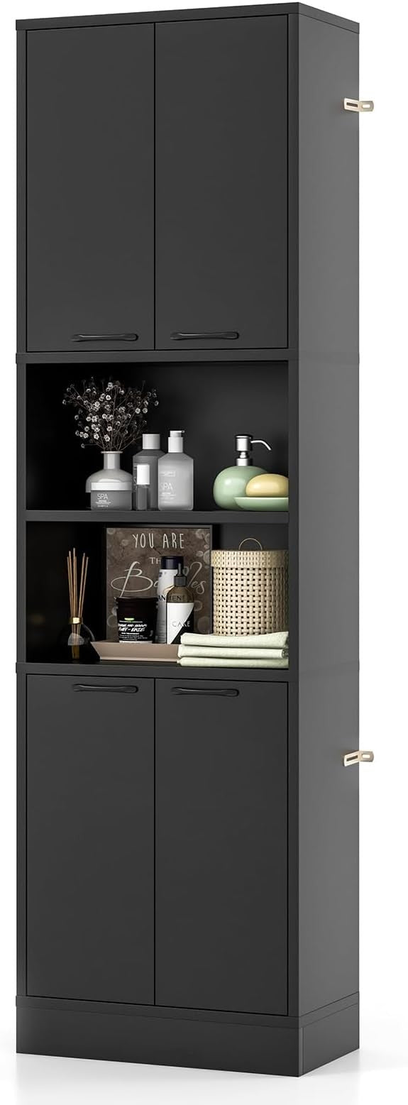 Tall Kitchen Cupboard Pantry Storage Cabinet 4 Door Shelves Freestanding Black M