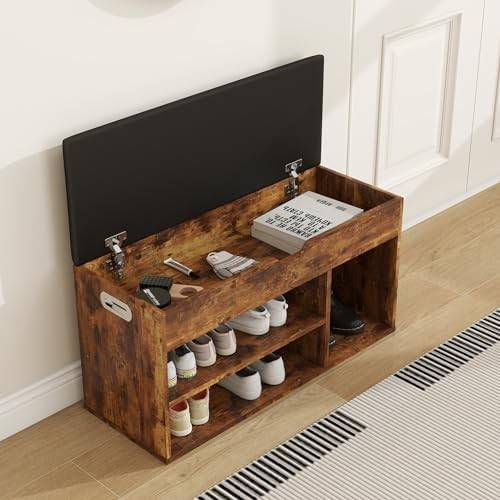 Classic Wooden Shoe Bench with Padded Seat & Hidden Storage | Entryway