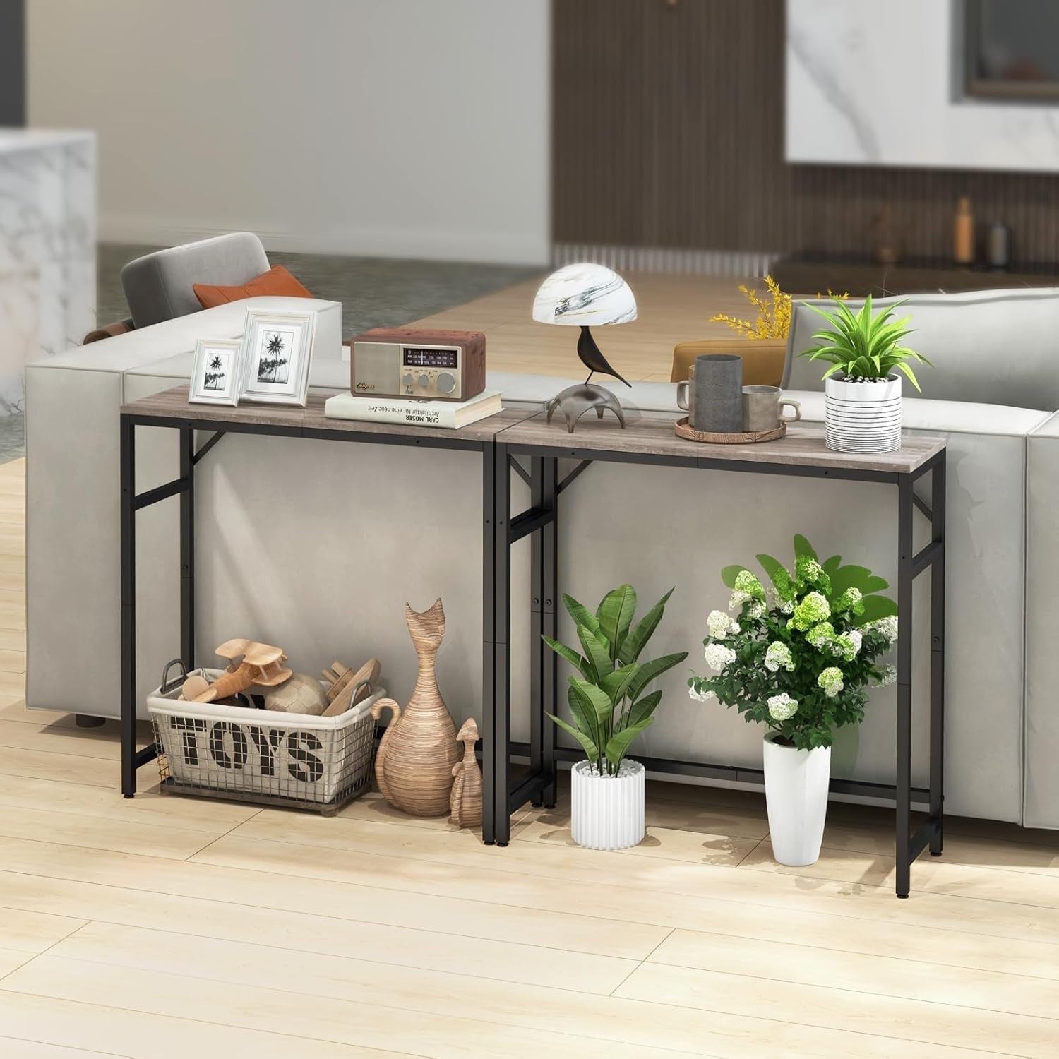 Slim Console Table with Storage Shelf & Support Bars for Entryway
