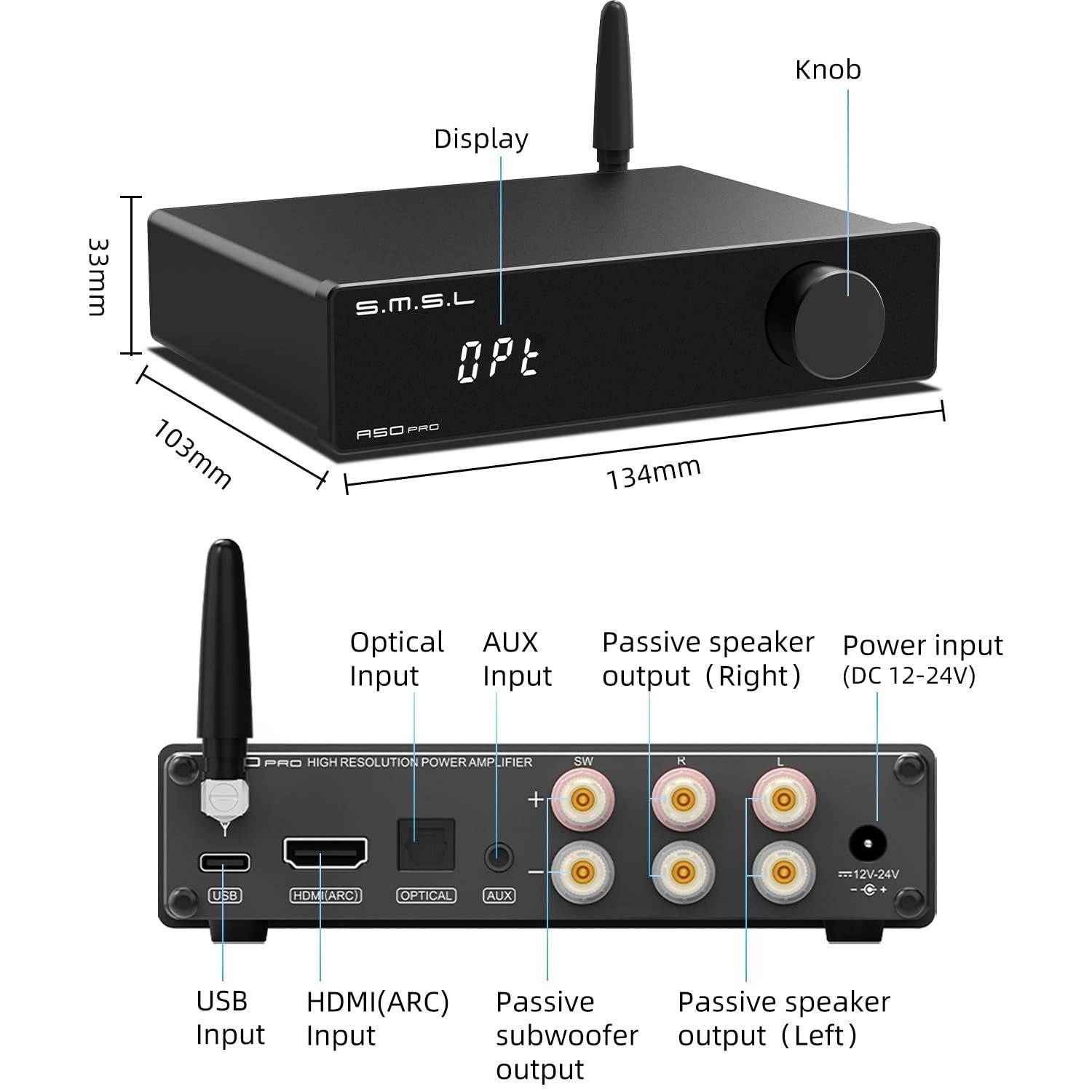 2.1 Channel Bluetooth HiFi Power Amplifier | 100W Subwoofer Output | USB HDMI