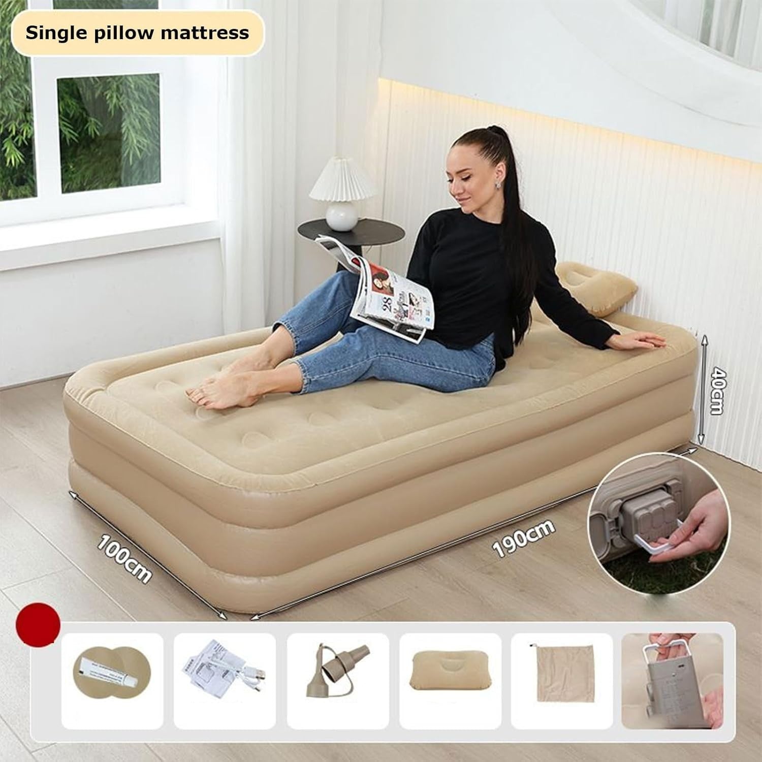 Inflatable Air Mattress with Built-in Pump | Camping, Home & Guest Bed