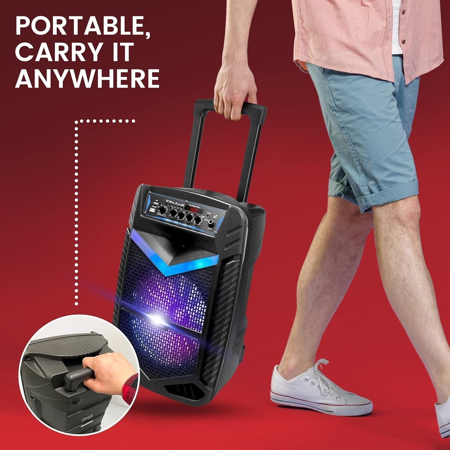 Portable PA Speaker 600W Bluetooth DJ System w/ Mic USB SD Lights