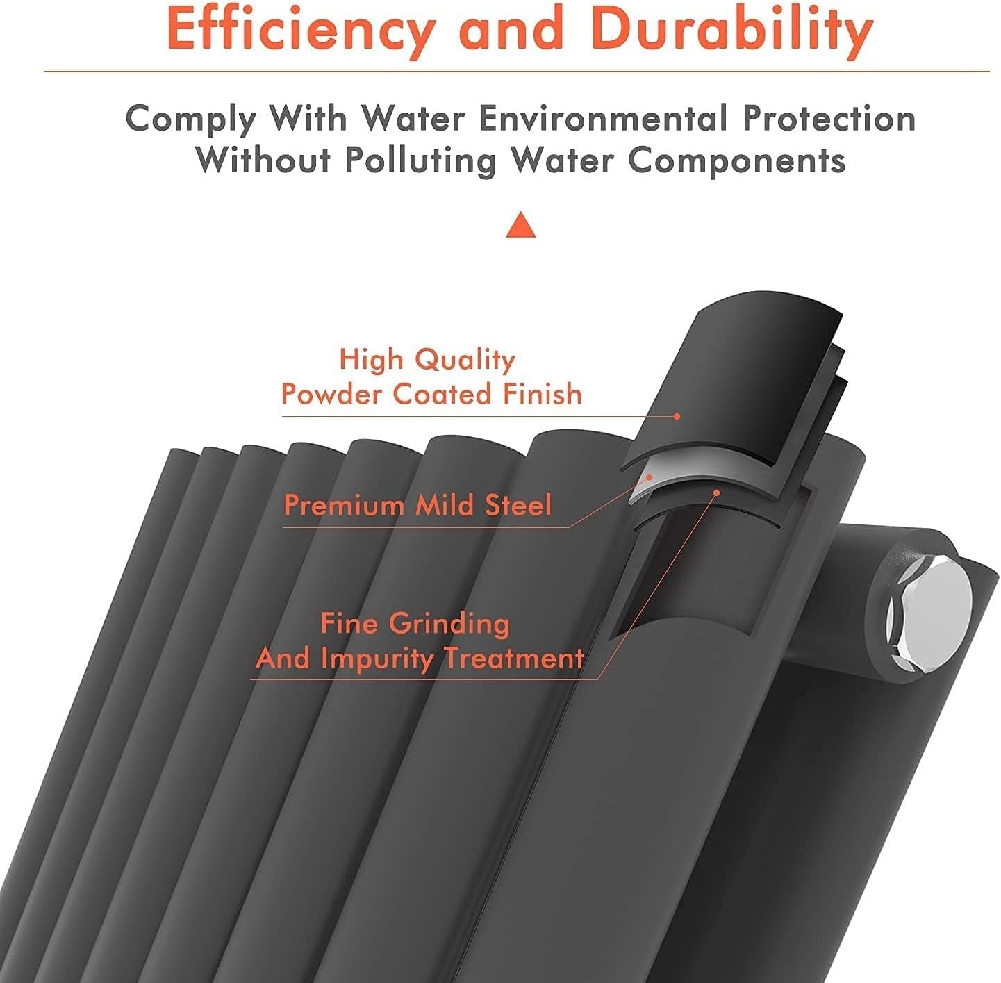 1800x499mm Anthracite Vertical Oval Column Radiator with Mirror