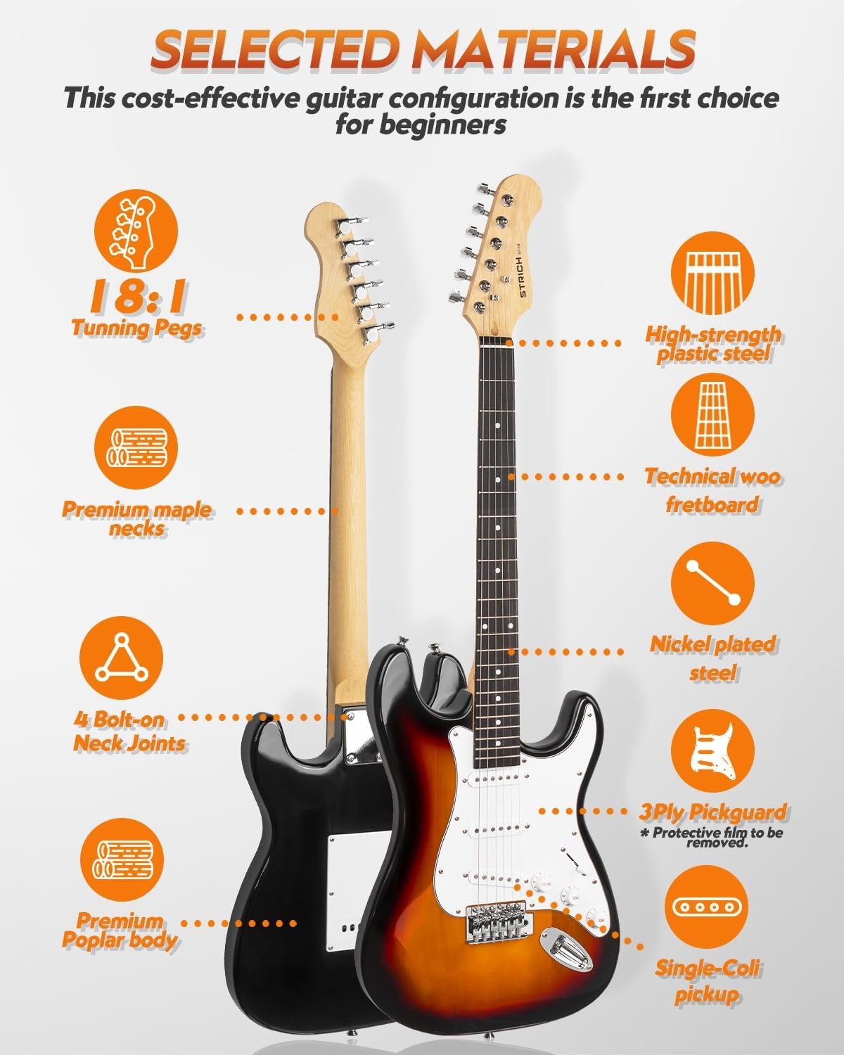 39" Electric Guitar Starter Kit SSS Full Size with 10W Amp Sunburst