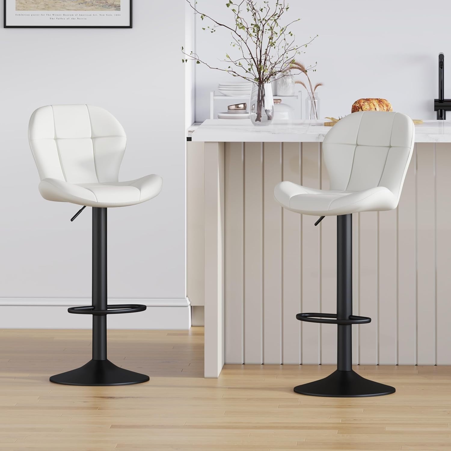 Brown Adjustable PU Leather Bar Stools Set of 2 – Swivel & Height Adjustable