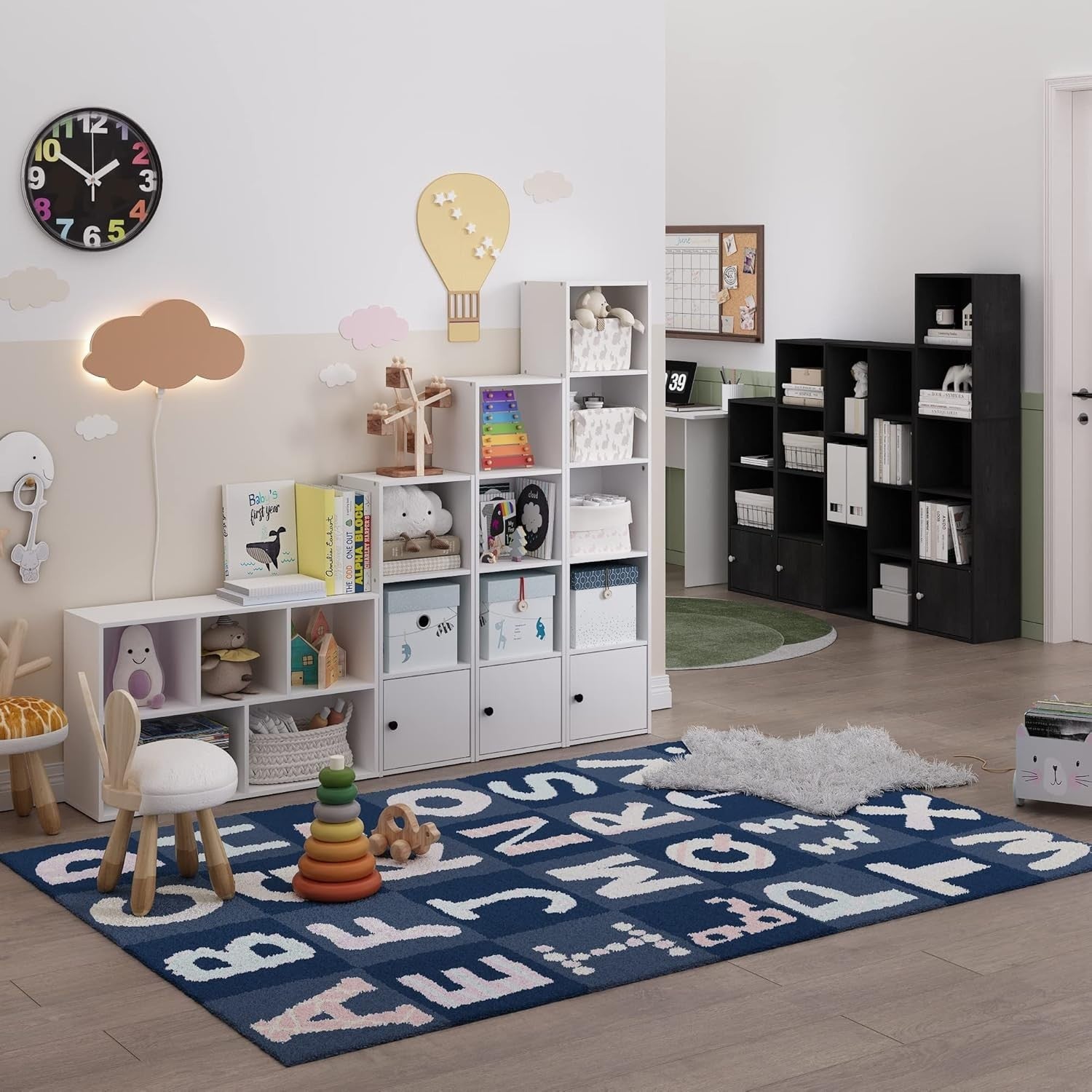 Modern 3-Tier Blackwood Shelf Bookcase with 1 Door Storage Cabinet