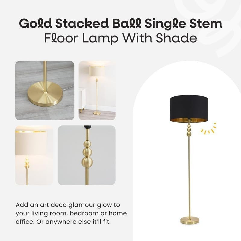 Modern Gold Floor Lamp Black Shade – LED Bulb Included, 180cm Tall