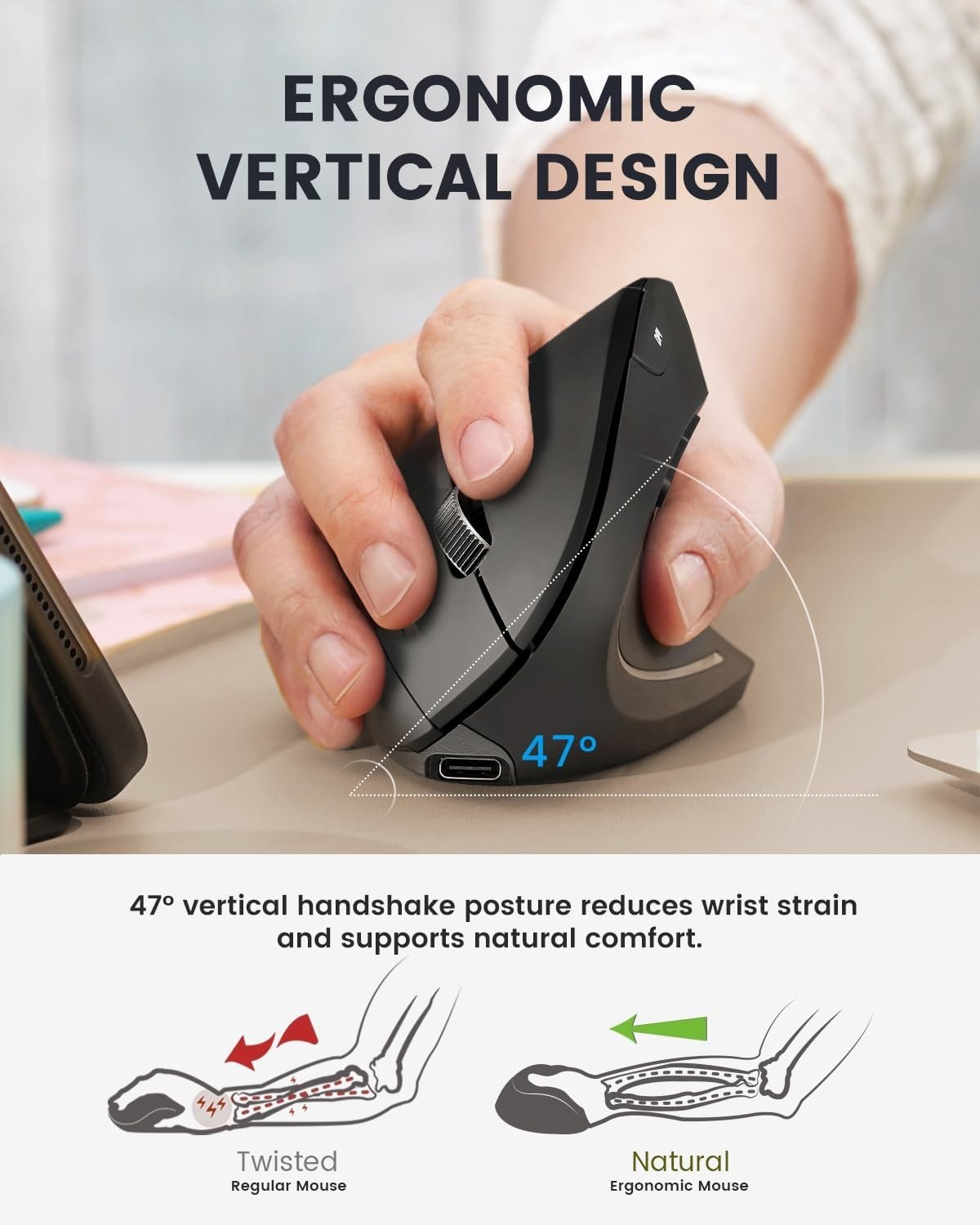 Rechargeable Vertical Ergonomic Mouse Multi Device 3200 DPI
