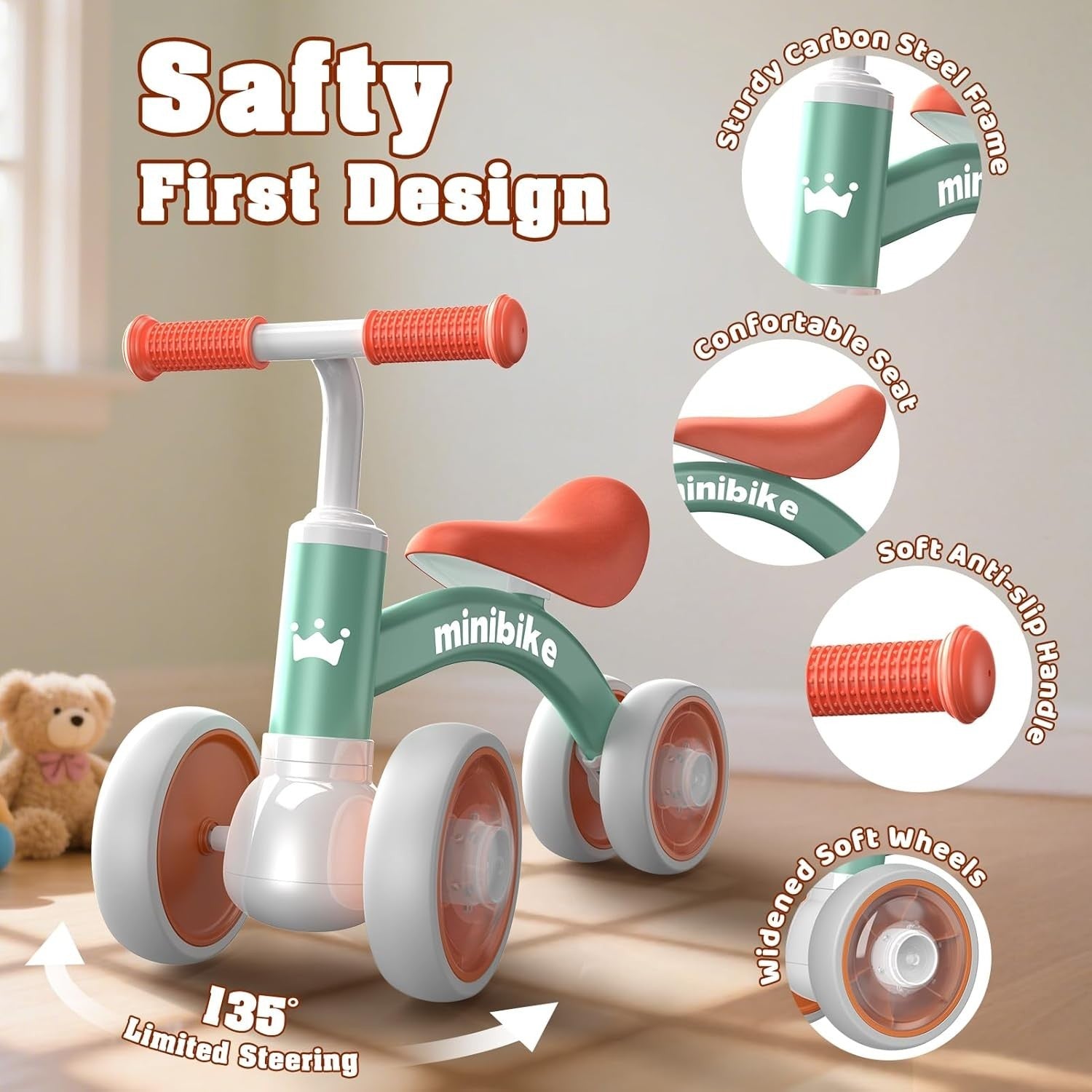 Baby Balance Bike LED Light Wheels Ride On Toy Boys Age 1-3 Years