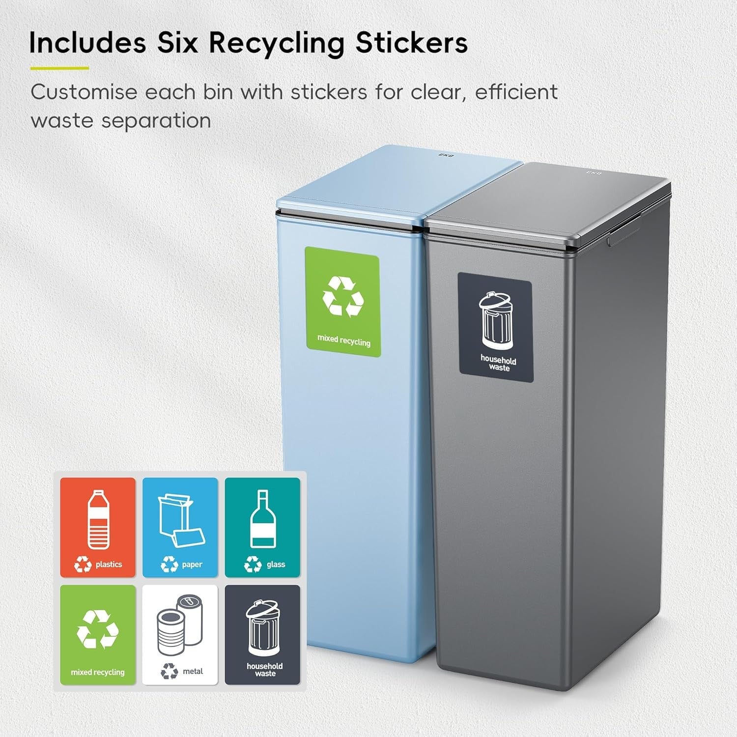 80L Double Kitchen Recycling Bin 2x40L Touch Lid Slim Dual Colour