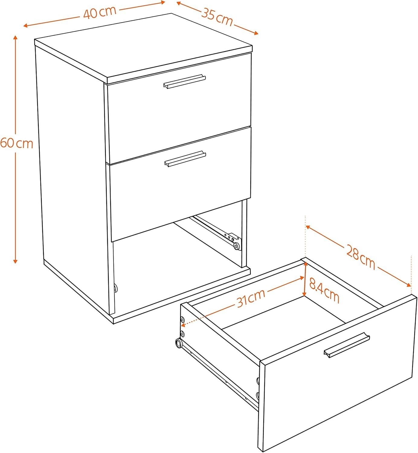 Set of 2 White Bedside Tables with 3 Drawers Modern Bedroom Nightstands