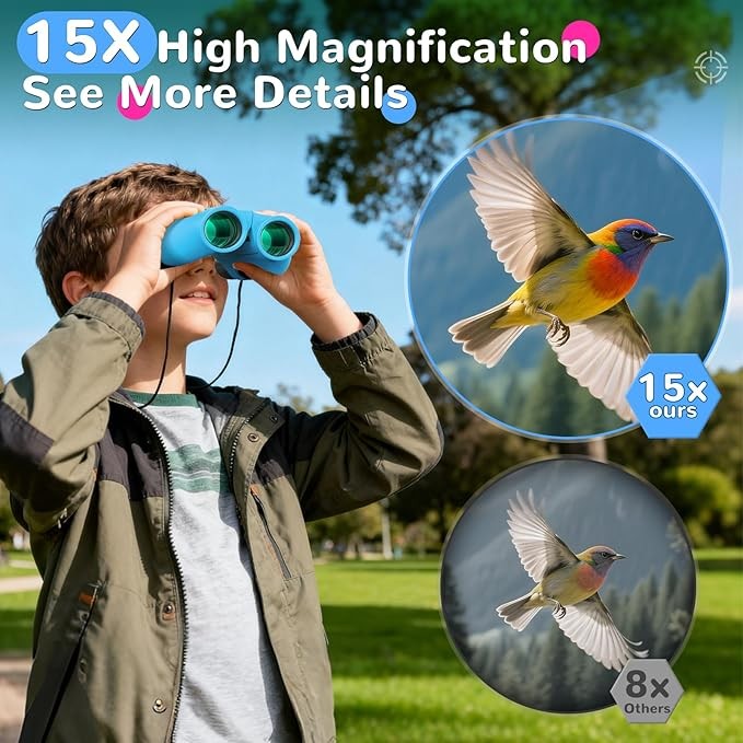 15x25 Kids Compact Binoculars Shockproof Mini Outdoor Toy Bird Watching