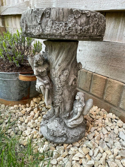 Fairy Stone Bird Bath Angel Garden Ornament | Vintage Outdoor Feeder Statue Deco