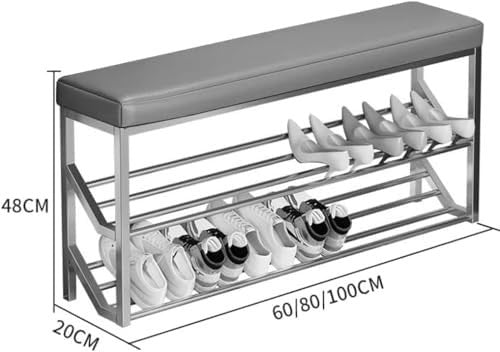 2-Tier Black & Brown Entryway Shoe Rack Bench with Padded Seat