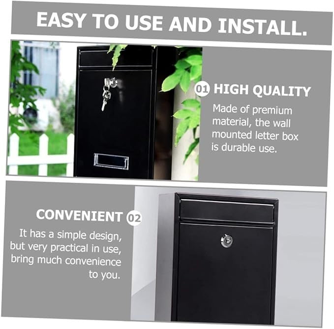 Wall Mounted Mailbox Black Iron Outdoor Post Box Modern Design 32x21cm