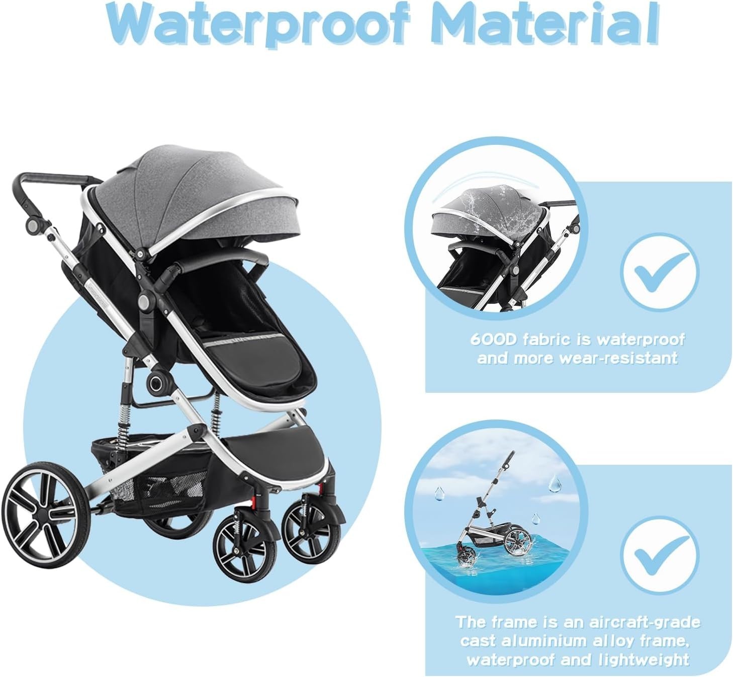 3 in 1 Baby Stroller with Car Seat Foldable Pram Travel System Black