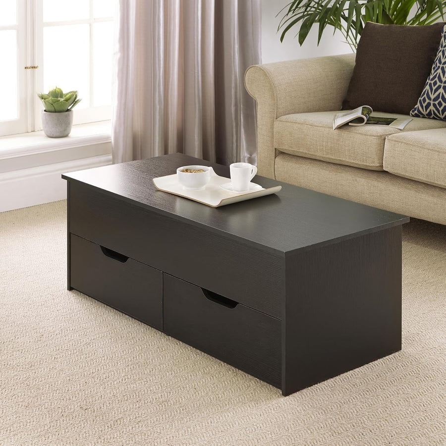 Black Lift-Top Coffee Table with Locking Storage Drawers 115x50x40cm