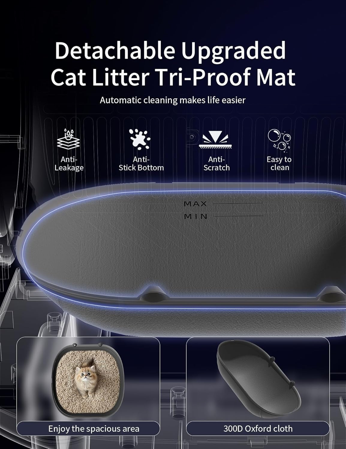 100L Self Cleaning Cat Litter Box App Control Odor Free Multi Cat