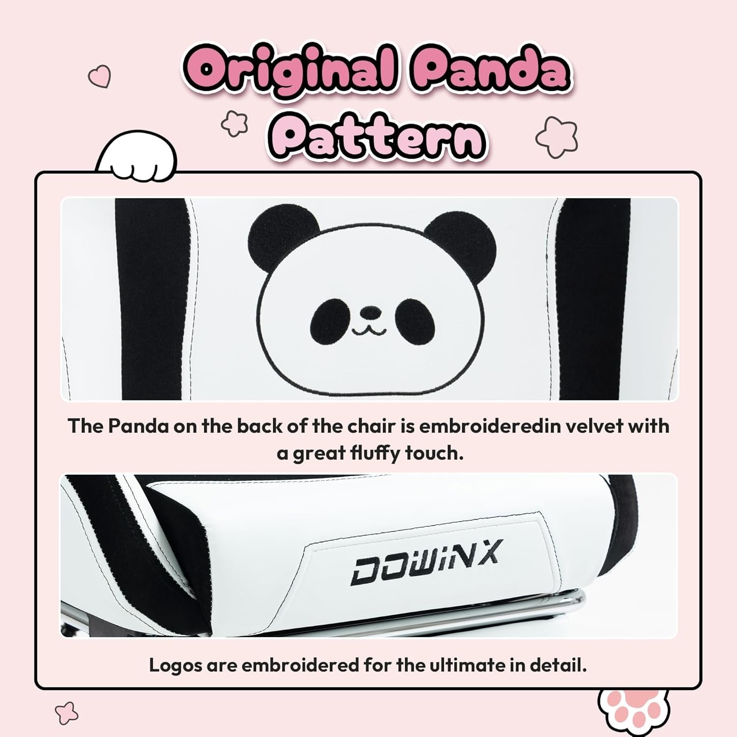Cute Panda Ear Gaming Chair Massage Lumbar Footrest 290lbs