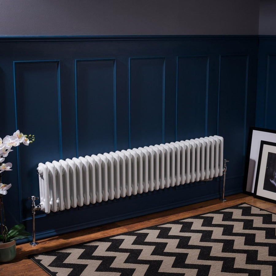 Triple Column Horizontal Radiator 300x1460mm White Cast Iron Style