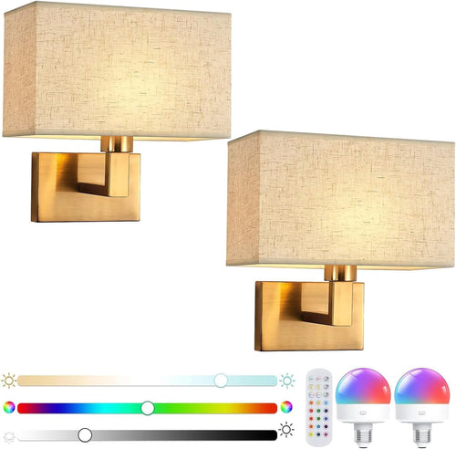 Gold Battery-Powered Wall Sconces with RGB Dimmable Light & Remote Control