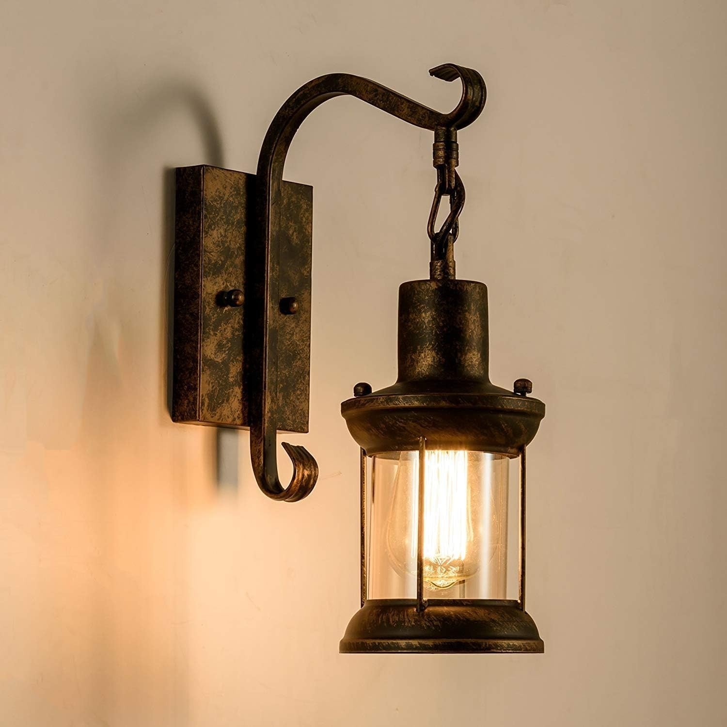Vintage Wall Light Set of 2, Industrial Sconce with Glass Shade, Bronze Finish