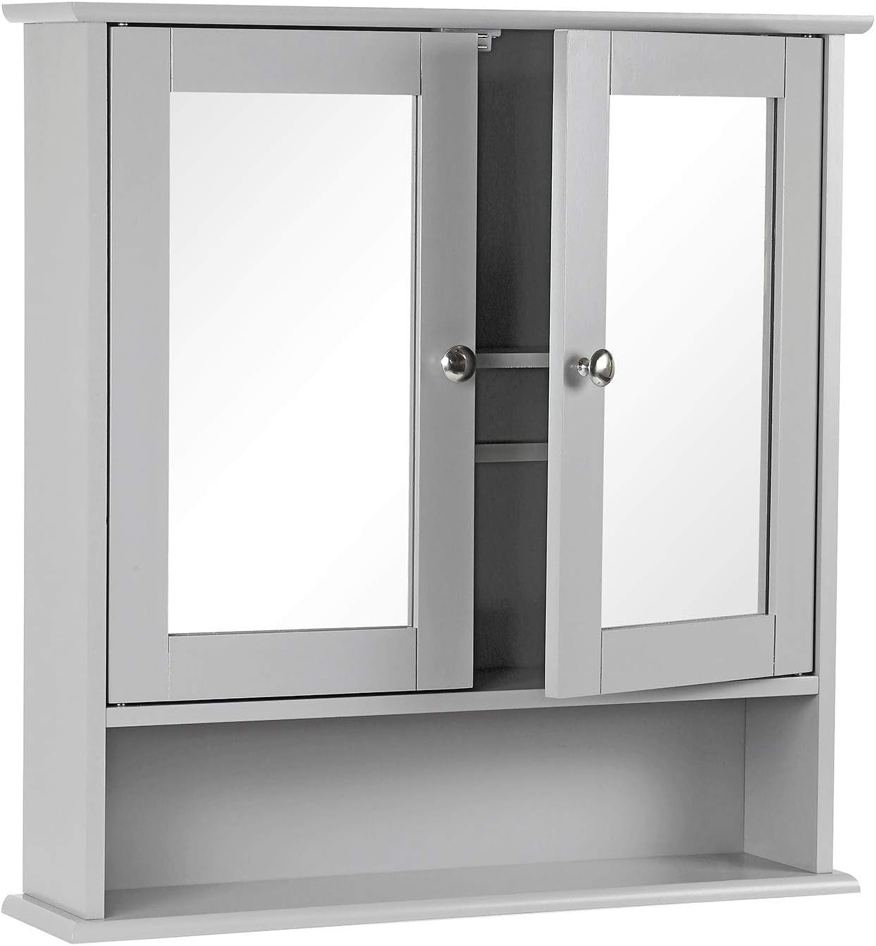 Bathroom Mirror Cabinet Double Door Wall Mounted Storage with Adjustable Shelves