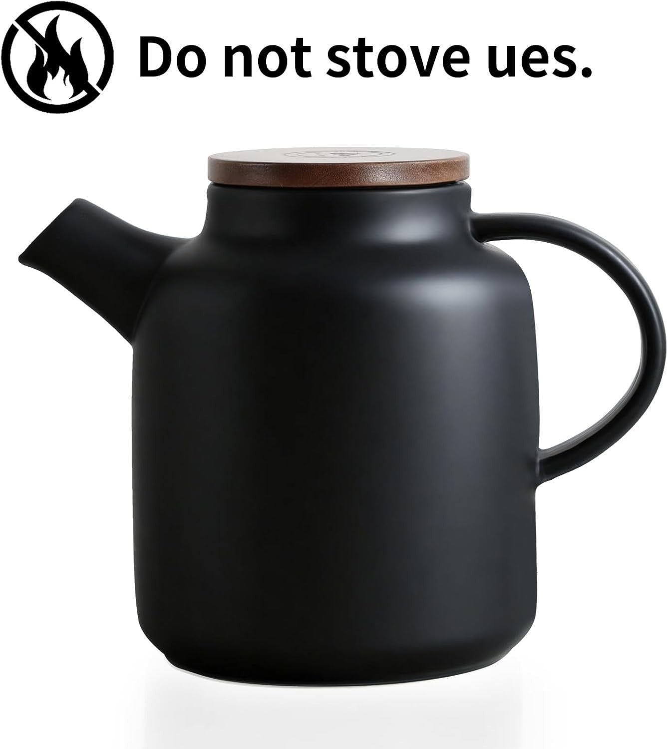 Large Ceramic Teapot 1500ml Black with Infuser Wood Lid Loose Leaf Tea