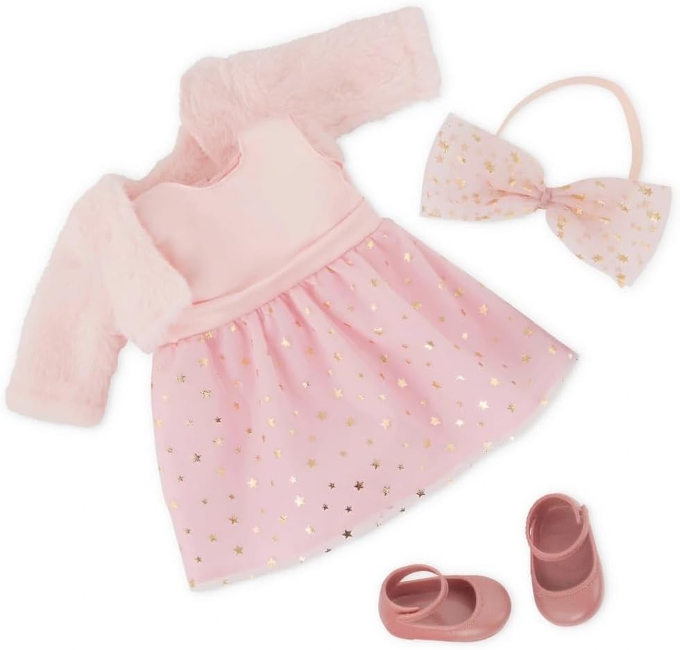 18-Inch Fashion Doll Pink Star Dress Plush Jacket Hair Bow Shoes