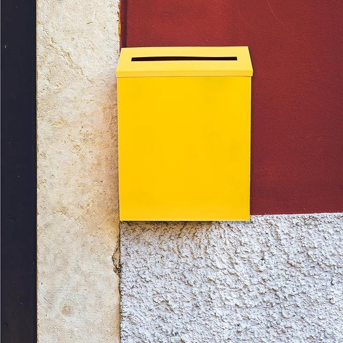 Vintage Wall Mounted Mailbox Yellow Iron – Retro Letter Box for Home & Garden