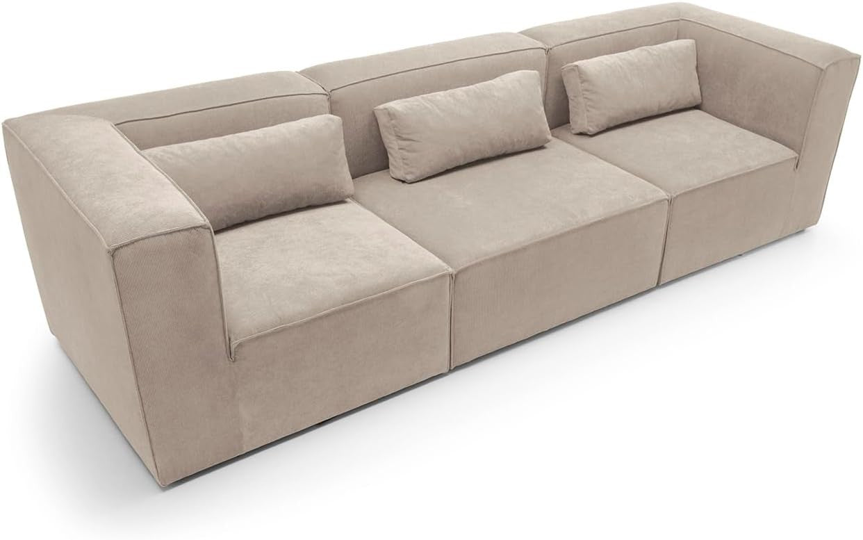 Modular 4 Seater Sofa Beige Cord Chenille Fabric | Space-Saving, Comfy, Modern