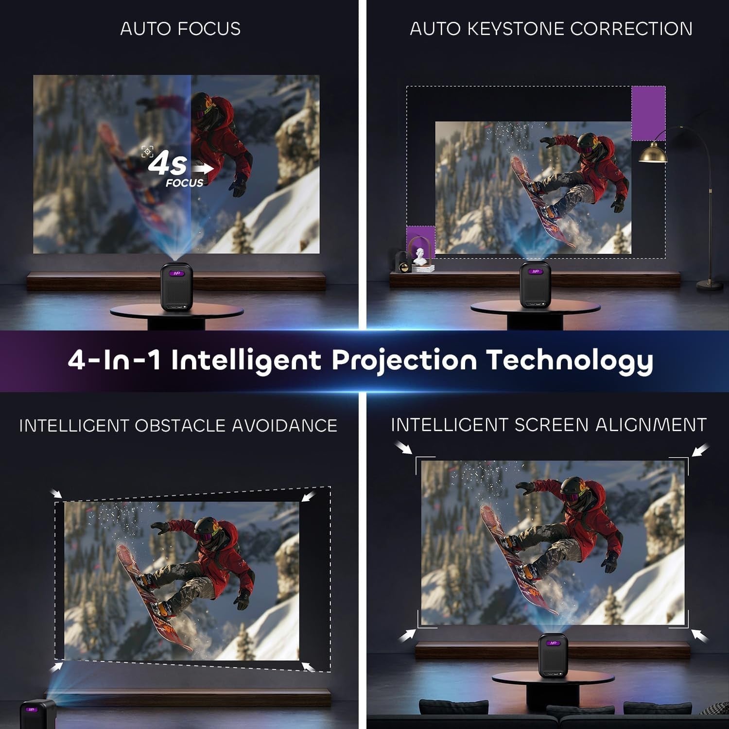 1080P Smart Mini Projector Google TV WiFi Bluetooth 4K Dolby Audio