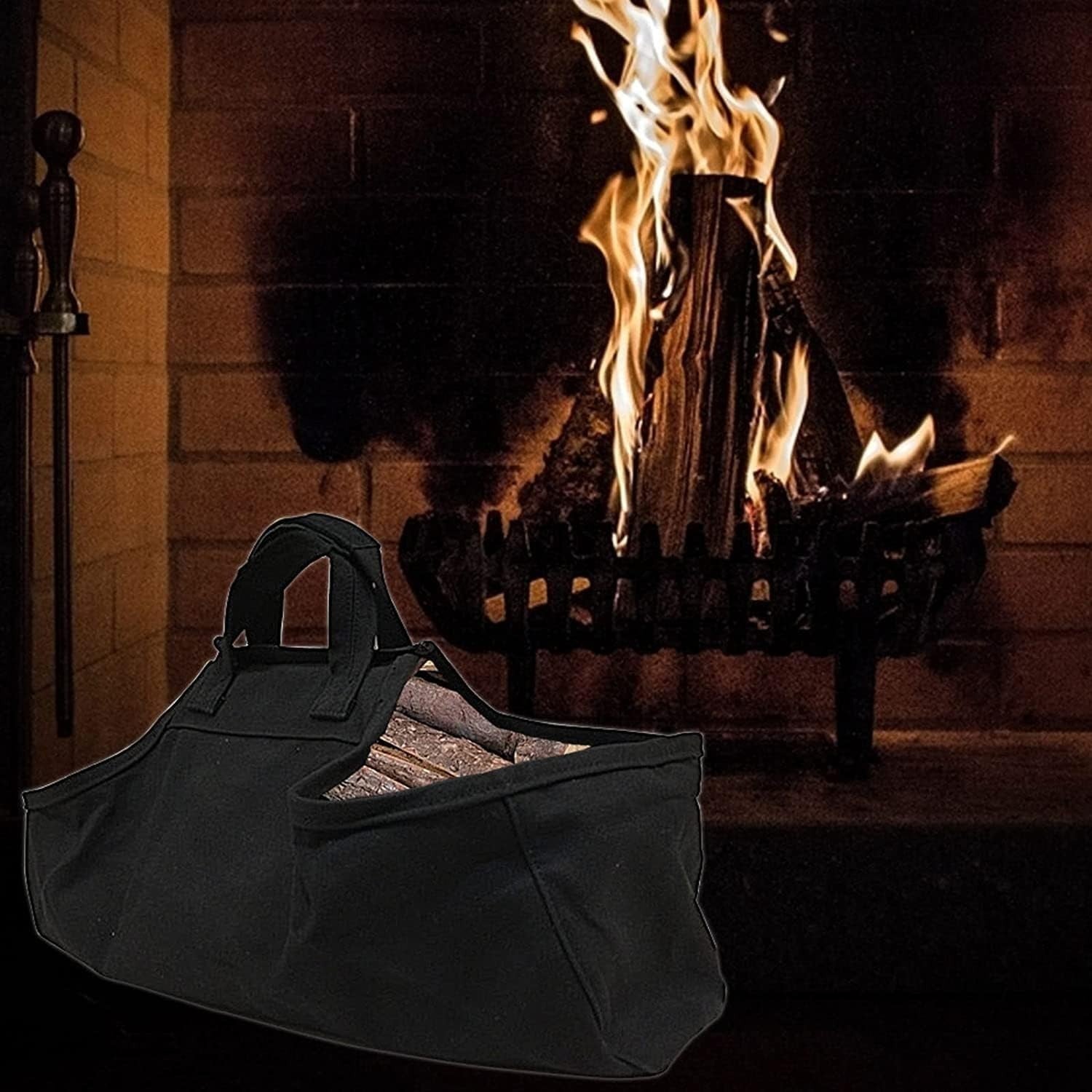 Heavy Duty Oxford Cloth Log Holder Bag with Handles – Large 58x18x18 cm Kindling