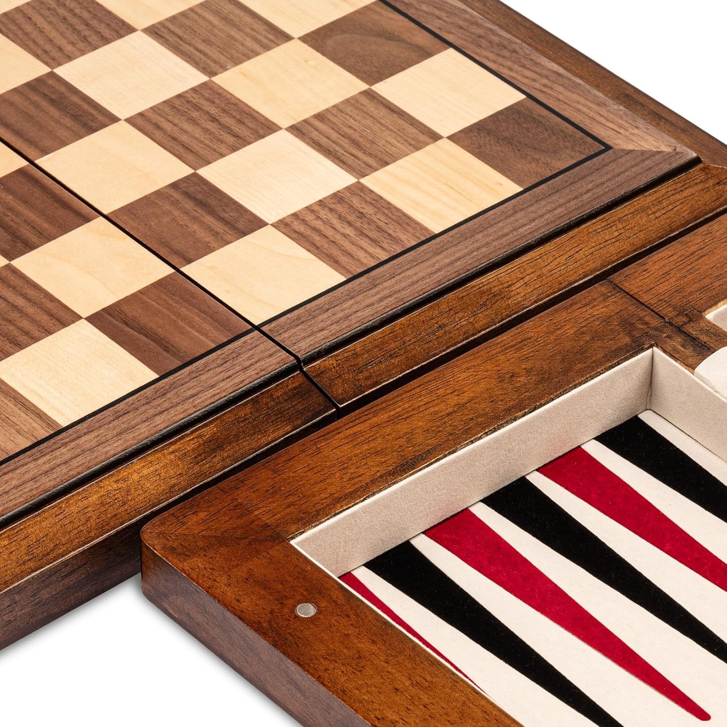 15.5" Deluxe 3-in-1 Wooden Chess Backgammon Checkers Folding Travel Set