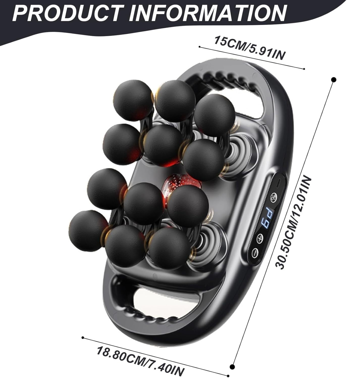 Percussion Massage Gun 12 Head Cordless Heat Massager Deep Muscle Relief