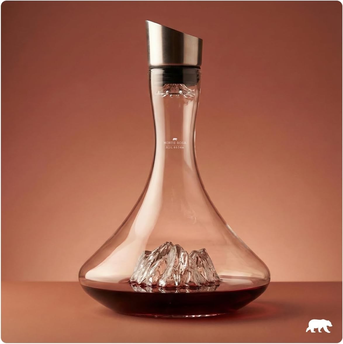 Premium 1.8L Crystal Wine Decanter with Mountain Design & 3-in-1 Aerator Stopper