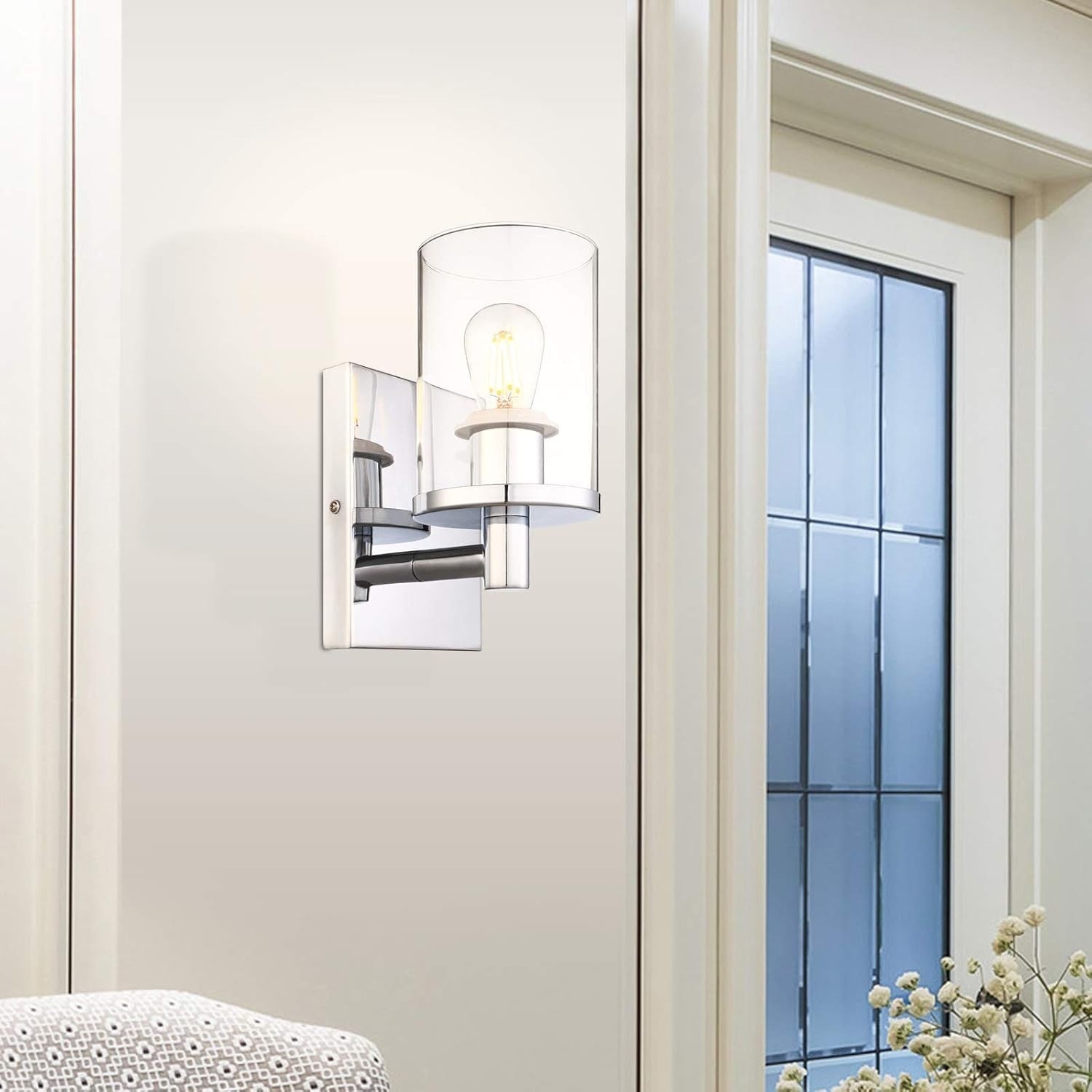 Dimmable Chrome Glass Wall Sconces Set of 2, Modern Vintage Indoor Lights