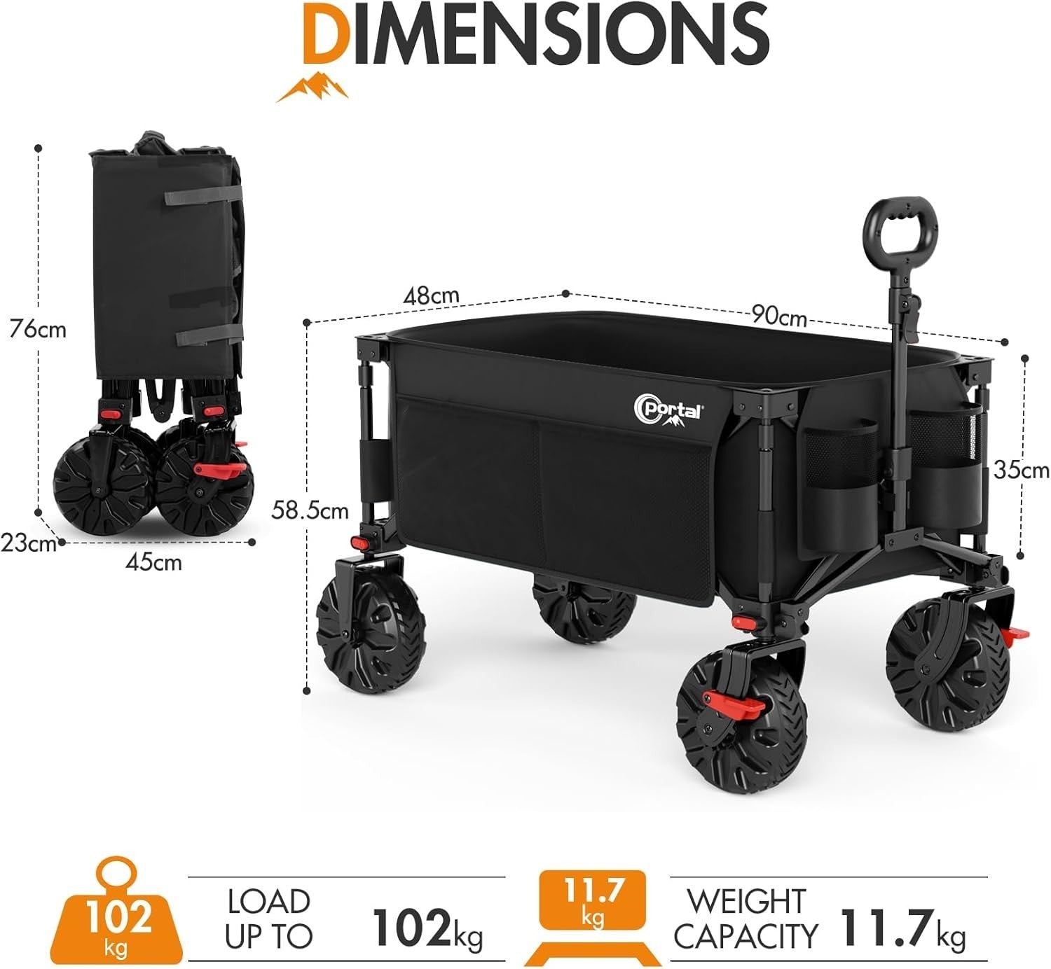Black Heavy Duty Folding Beach Wagon 110kg All-Terrain Trolley w/ Brakes & XL