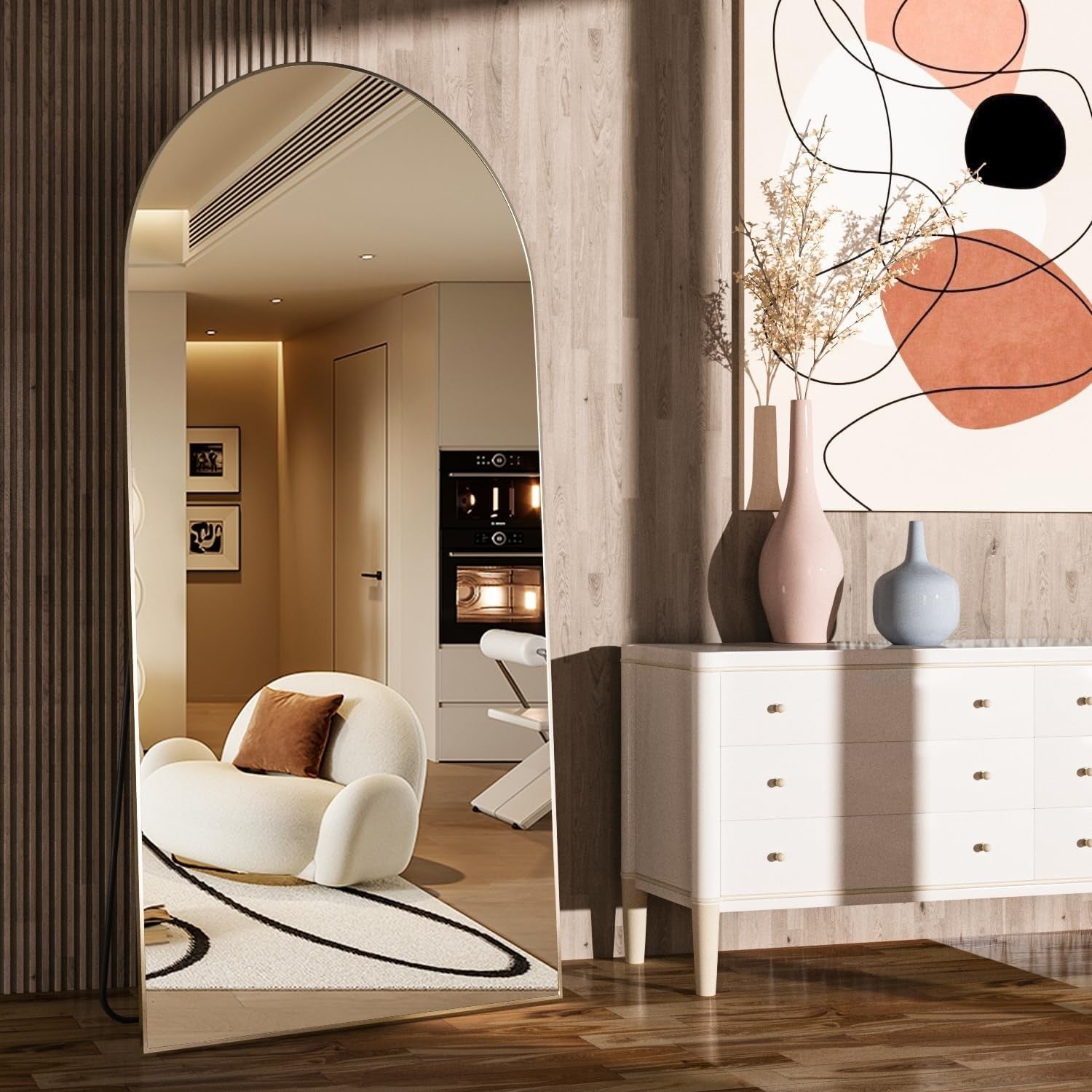 Large Gold Arch Floor Mirror 180x80cm Full Length Standing Dressing