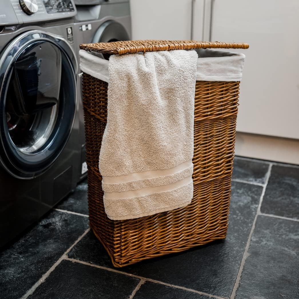 Large Wicker Laundry Basket with Lid & Washable Liner – Distilled Brown Hamper