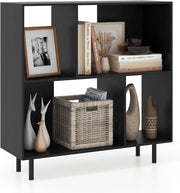 4-Cube Storage Bookcase Wooden Shelves Metal Legs Anti-Tip 90x30x90cm