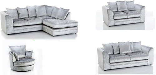Black Crushed Velvet L Shape Sofa 3 2 Seater with Swivel Armchair