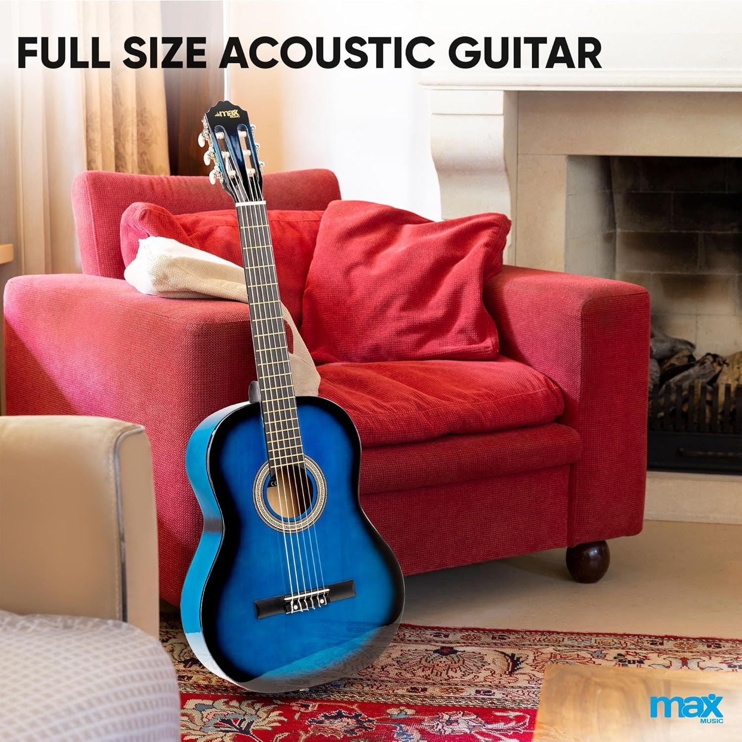Full Size Blue Acoustic Guitar Starter Kit w/ Bag Tuner Lessons