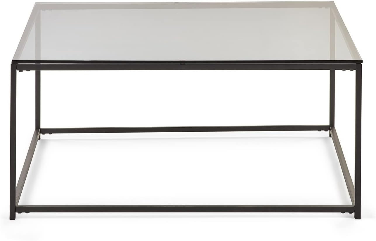 Square Coffee Table, Smoked Glass & Black 90x90x40cm