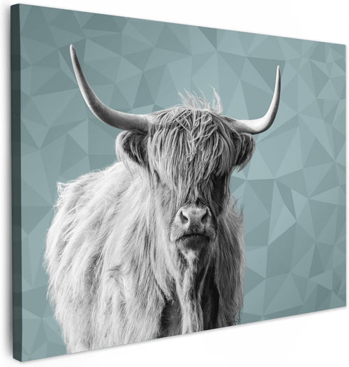 Highland Cow Canvas Wall Art Modern Geometric Animal 70x50cm Home Decor