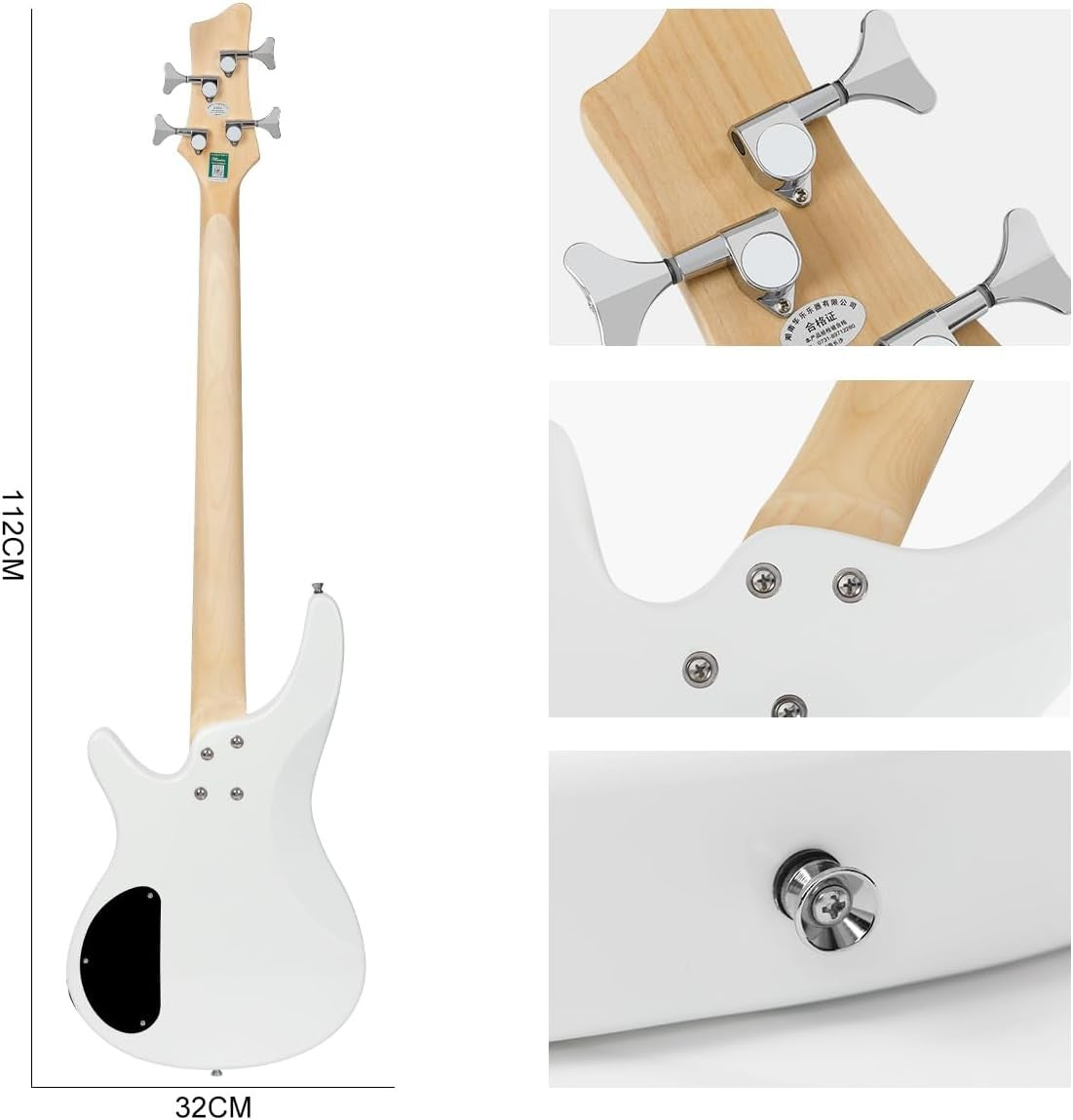 Full Size 4 String Electric Bass Guitar Starter Kit P Style White