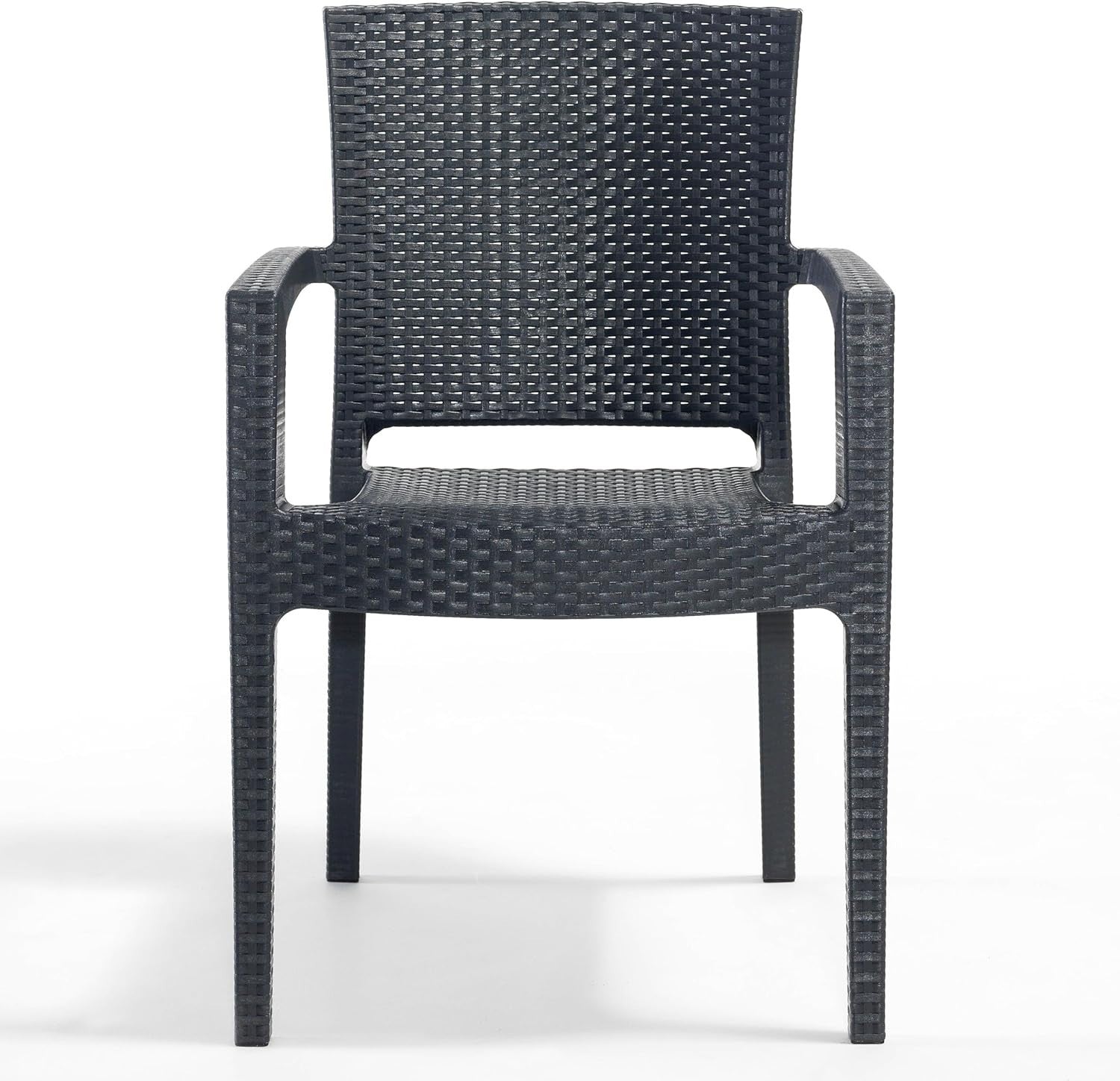 Set of 2 Stackable Rattan Effect Arm Chairs Indoor Outdoor Patio Seating