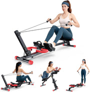 4 in 1 Foldable Rowing Machine Ab Trainer w LCD Adjustable Home Gym