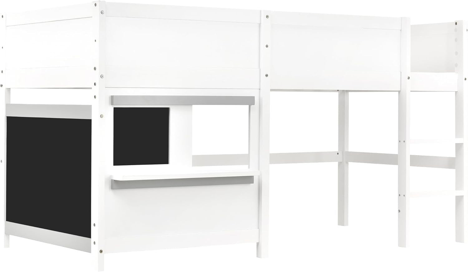 Space-Saving Kids Bunk Bed with Ladder, Blackboard & Shelf, White Pine Wood